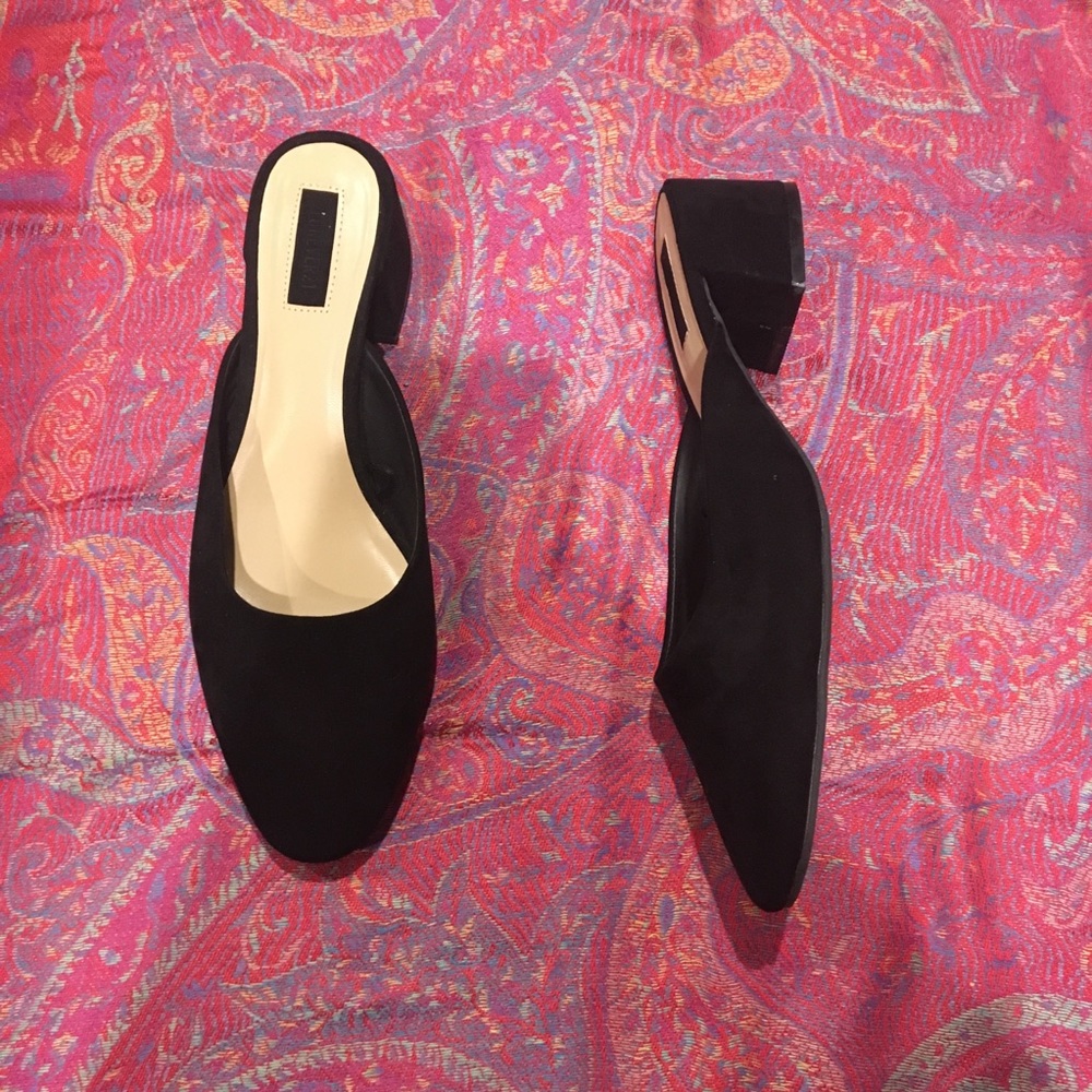 Black suede mules